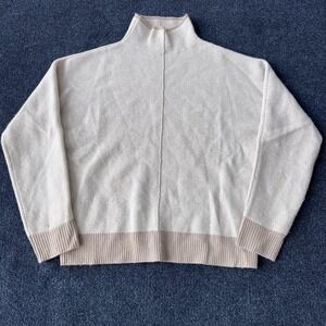 Kinross Cashmere Sweater Womens Medium Beige Ivory Mock Neck 100% Cashmere Boxy